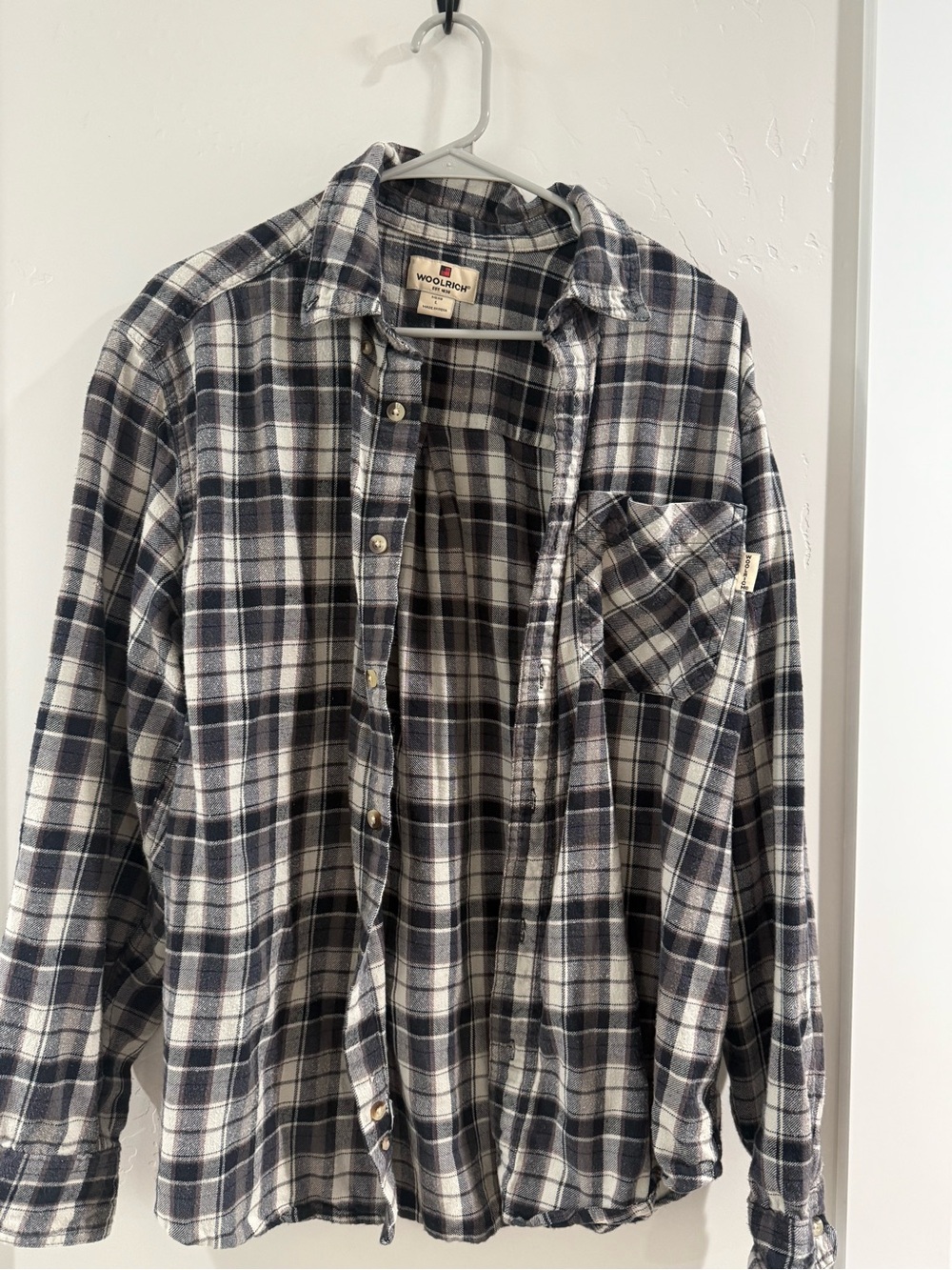 Woolrich Men's Black and White Plaid Button-Down Shirt